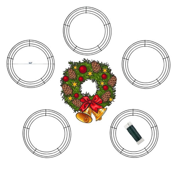 Armazón de corona de alambre verde de 12 pulgadas para Navidad, paquete de 5, anillo de hierro redondo para puerta principal, decoraciones de Navidad y Año Nuevo, manualidades, DIY, fiestas y eventos