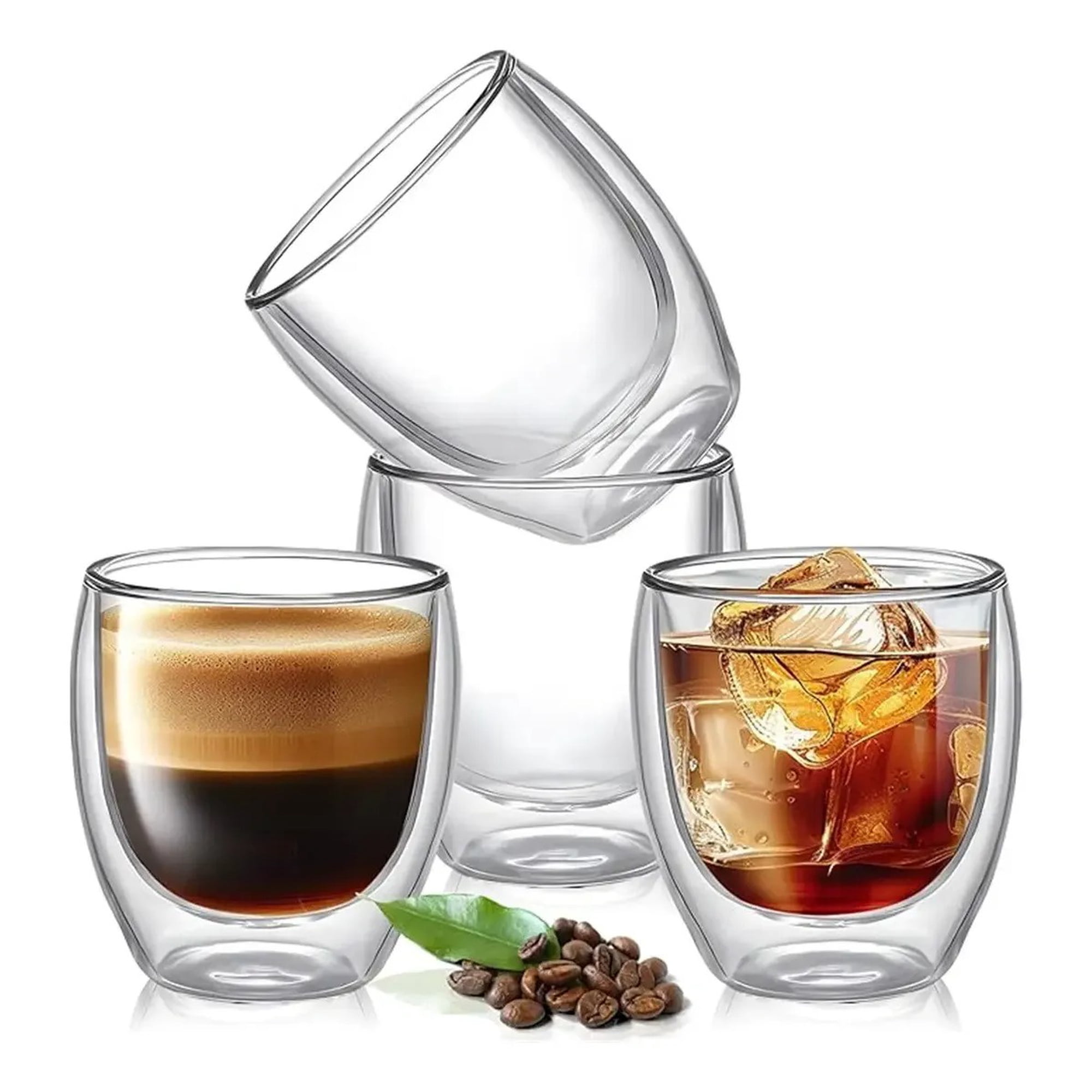 Genérica - Set 4 Tazas Café Vasos De Vidrio Doble Pared 150ml Bebidas Frías Y Calientes, Leche, Zumo, Tazas De Café, Etc.