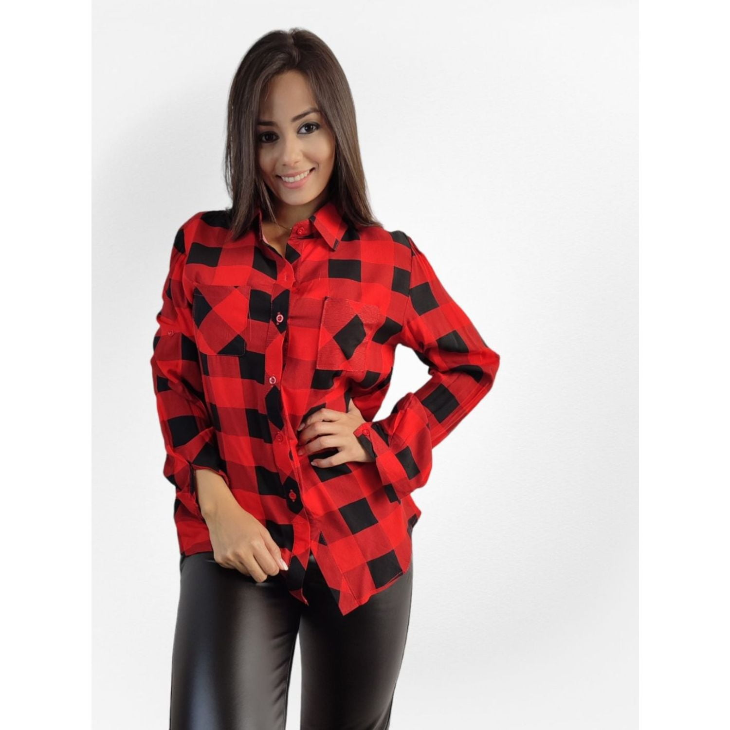 Likeshop - Blusa Mujer Manga Larga Cuadrillé Leñadora Colores 5060