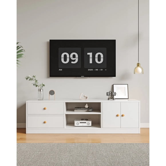 Rack Tv 120x34x40cm 2 Tiras 2 Puerta Melamina Moderna Blanco