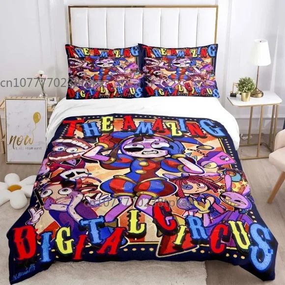 Pomni Jax Digital Circus magic children Duvet Cover Sets Printed Bedding Set Double Queen King Size /pcs,Bettbezug 3-Piece Bedding Set (1 Duvet Cover + 2 Pillow Shams) Bed Sheets