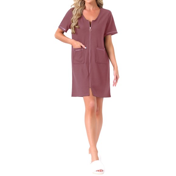 INSPIRE CHIC Batas con Cremallera Zip Up Hosecoat con Bolsillos para Mujeres en Tela Suave y Ligera Perfecta para Descansar M Taro Púrpura