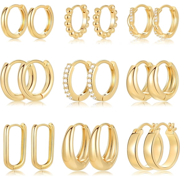 Aros de Argolla FAXHION, 9 Pares, 10, 15 y 19 mm