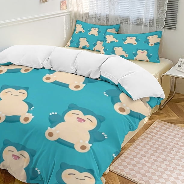 Snorlax Bed Duvet Cover Funny Anime Cartoon Bedding Sets Lightweight 3 Piece Comforter Sets