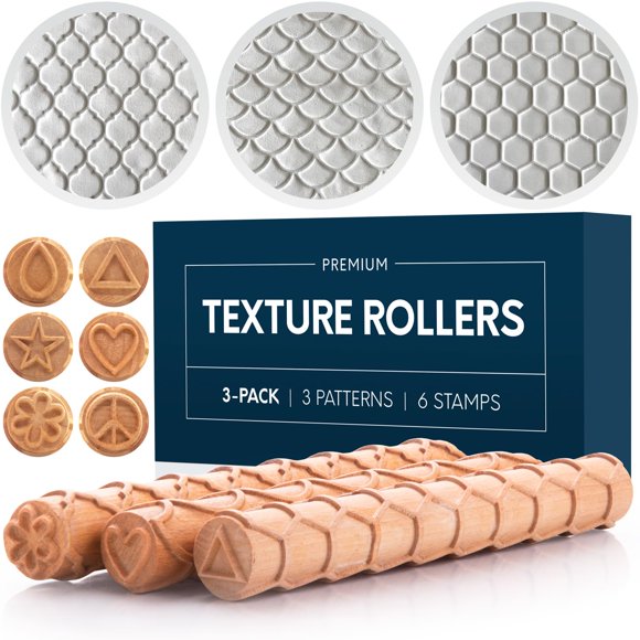 Rodillos de arcilla Byllstore Pack de 3 (23 cm) + 6 sellos