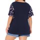 thumbnail image 3 of Agnes Orinda Blusa Casual de Verano para Mujer de Talla Grande con Estampado Floral, Cuello en V, Mangas Cortas y Volantes, Talla 1X, Azul Oscuro, 2025, 3 of 5