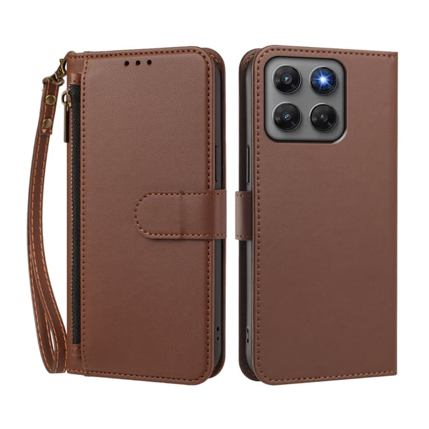 Funda Tipo Billetera para Motorola Moto G37/G47/G37 Power con Soporte y Bolsillo con Cierre Marrón