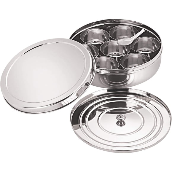 Caja de especias Tanish Trading Masala Dabba 20x20x8 cm, 7 compartimentos