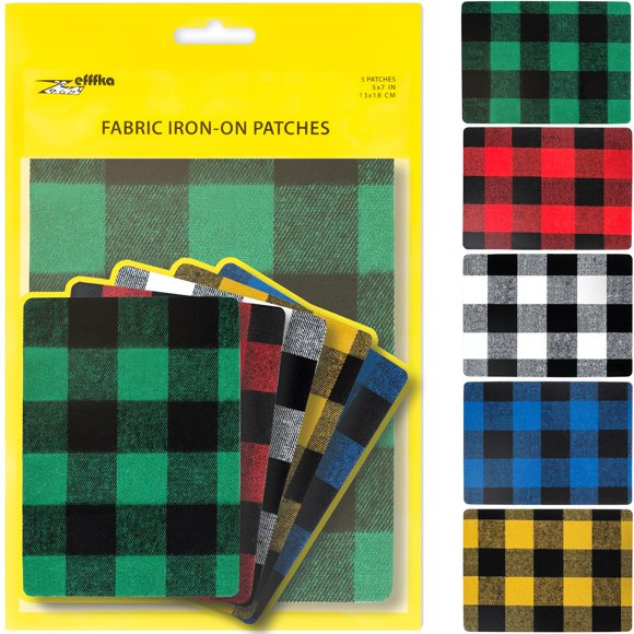 Parche termoadhesivo ZEFFFKA 13 cm x 18 cm, paquete de 5 a cuadros