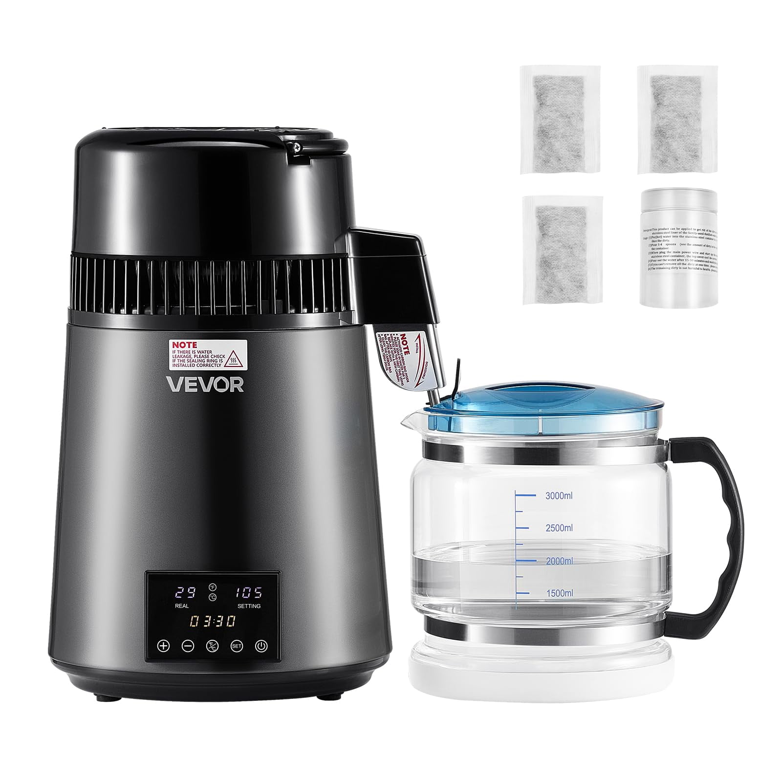 Destilador De Agua Vevor 4l 750w Con Bote De Vidrio De Acero Inoxidable
