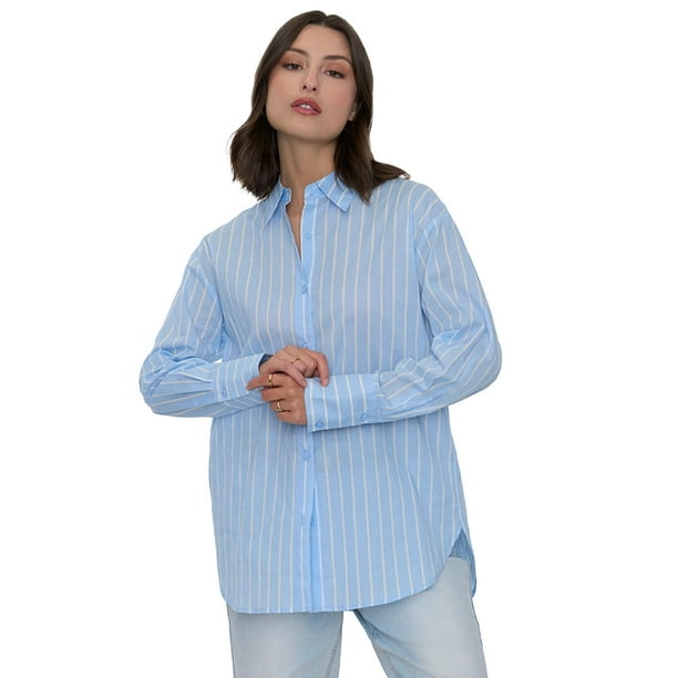 Blusa Mujer Rayas Celeste Corona