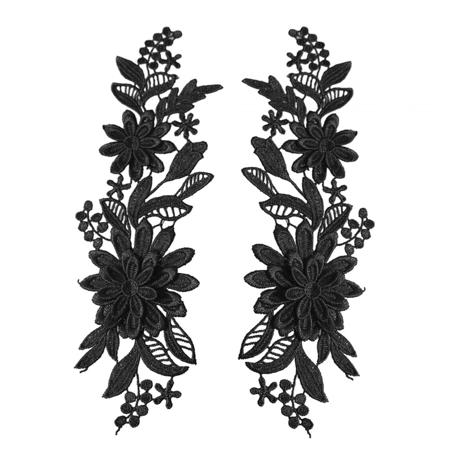 Bothyi - 2 Apliques De Encaje Con Bordado De Flores Para Boda, Vestido De Fiesta, Ropa, Color Negro