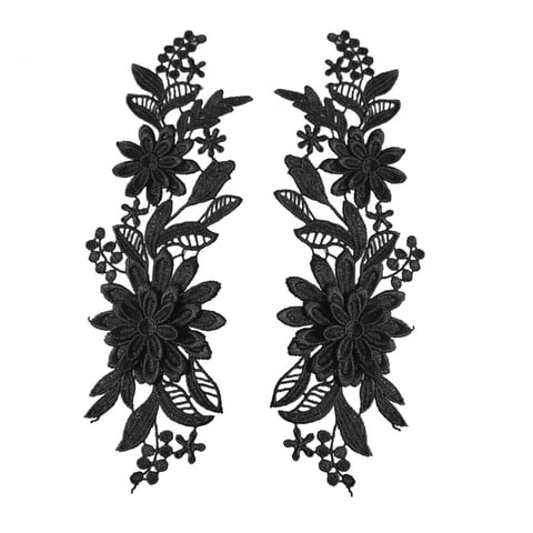 Bothyi - 2 Apliques De Encaje Con Bordado De Flores Para Boda, Vestido De Fiesta, Ropa, Color Negro