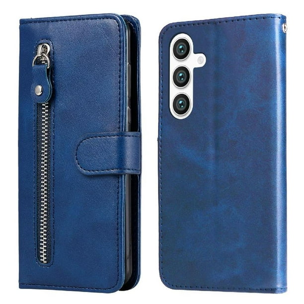 Funda con Cremallera para Samsung Galaxy S25 Plus, Carcasa Cartera de Cuero PU con Soporte y Tarjetero