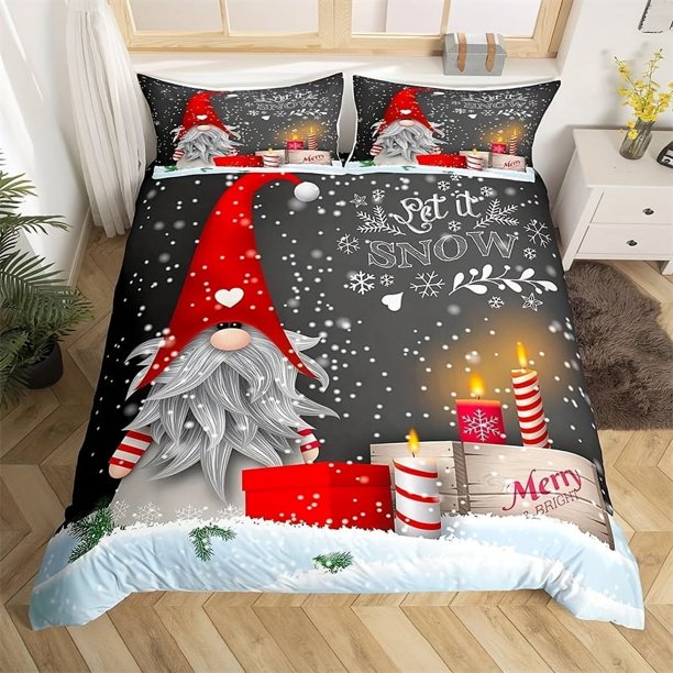 2/3pcs Duvet Cover Set Bedding Sets Scandinavian Christmas Santa Duvet Cover Snowing Santa Claus Bedding Sets for Boys Girls