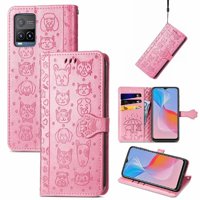Funda Cartera Foxdock Para Vivo Y21S , Flip Pu Con Relieve De Gatos Y Perros, Tarjetero Y Soporte