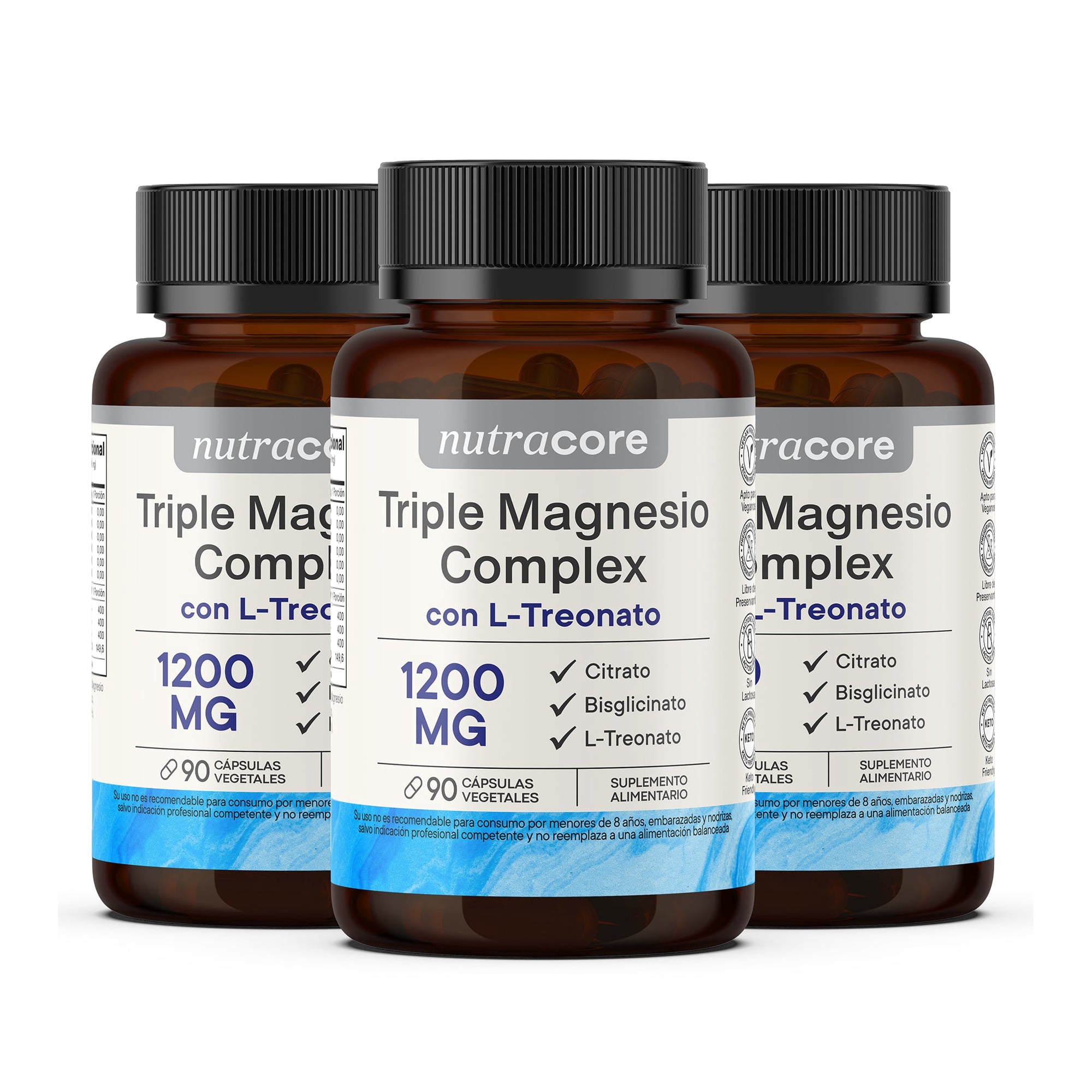 Triple Magnesio Complex 1200mg - Pack 4.5 Meses - 2x90 Cápsulas Vegetales | Nutracore