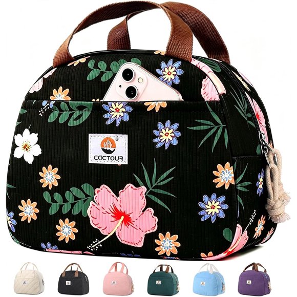 CaCTOUR Lunch Box para Mujeres, Niñas y Adolescentes, Diseño de Pana con Flores