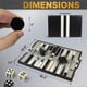 thumbnail image 3 of Set de backgammon Queensell de piel sintética negra de 38 x 24 cm con accesorios, 3 of 9