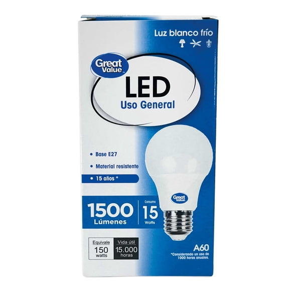 Ampolleta LED Bola 15W Luz Día Base E27