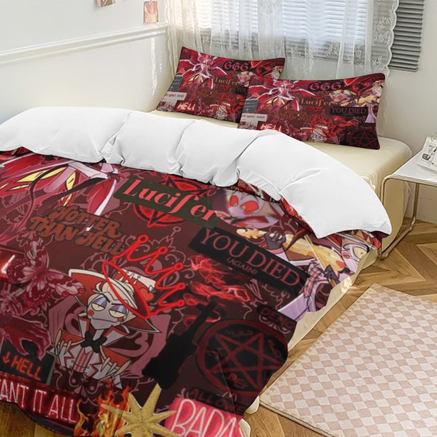 Hazbin Hotel 3-Piece Twin Bed Set - Includes 1 Single Comforter And 2 Pillowcases Bedding - Fade Resistant Microfiber - Hazbin Hotel