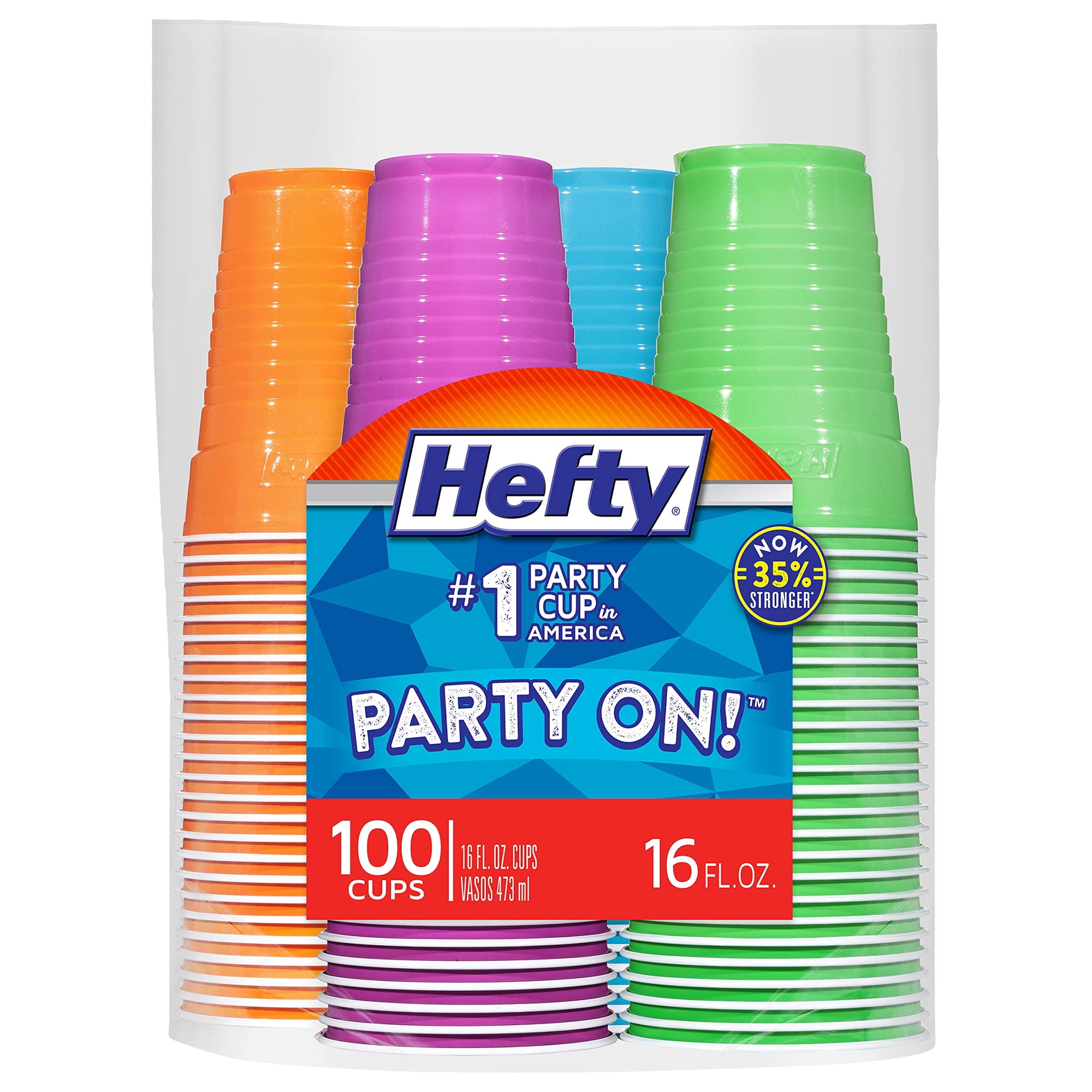 Vasos Desechables De Plástico Hefty Party On, 16 Onzas, 100 Unidades