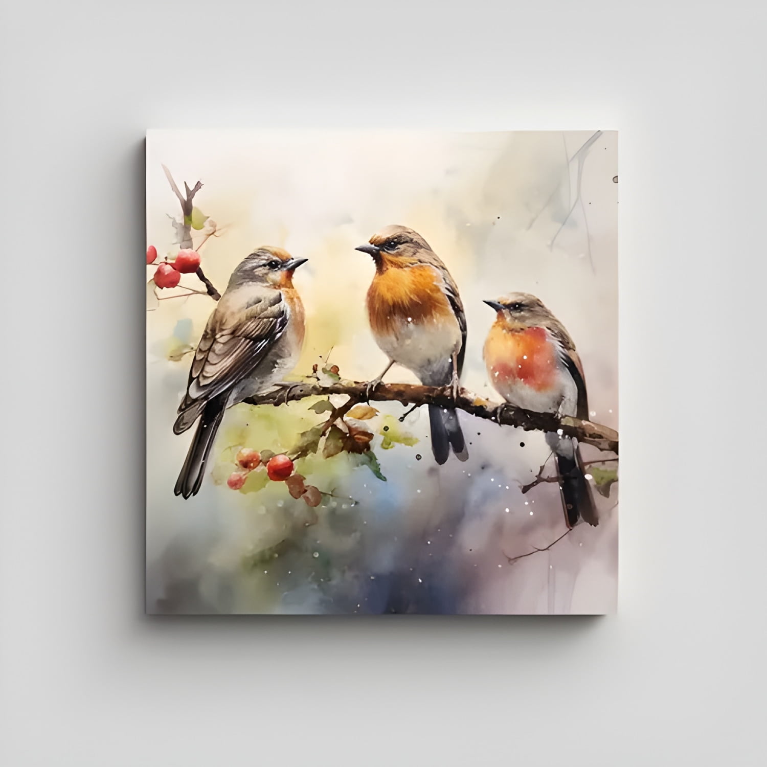 Genérico - Cuadro Tres Aves Rama 50x50 Cm