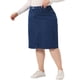 thumbnail image 4 of Falda de Mezclilla para Escuela y Universidad de Talla Grande para Mujer de Agnes Orinda con Bolsillo de Ranura, Cintura Elástica, Parte Trasera Acampanada, Jeans 3X Azul Oscuro, 4 of 7
