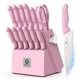 thumbnail image 1 of Juego de cuchillos imarku de 14 piezas rosa con bloque y afilador, 1 of 8