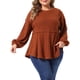 thumbnail image 1 of Agnes Orinda Conjuntos de Halloween Blusas Peplum de Talla Grande para Mujer Cuello Redondo de Punto Acanalado Manga Larga Dobladillo Acampanado Blusas Vintage Casual 2X Rojo Ladrillo, 1 of 6