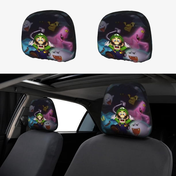 Luigi's Mansion Funda Protectora Universal para Reposacabezas de Coche, Funda Elástica para Reposacabezas de Asiento de Auto, Funda de Tela Antipolvo, Accesorios de Interior 2 Piezas