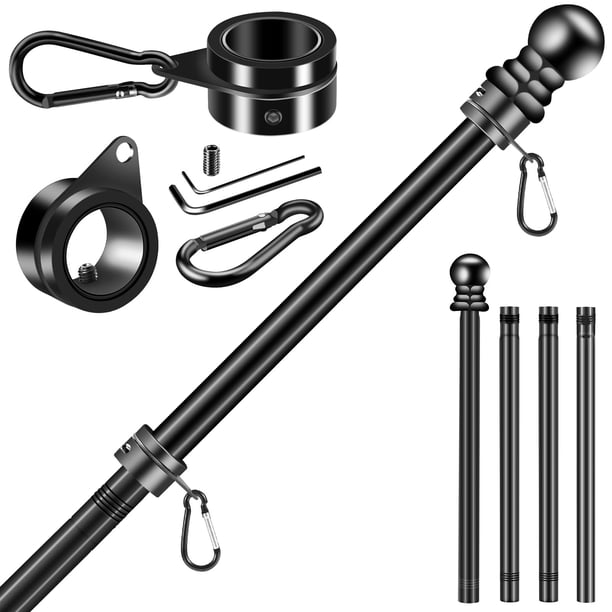 Kit de Mástil para Bandera BONWIN 1.5 m Acero Inoxidable Negro con Anillos Giratorios 360°