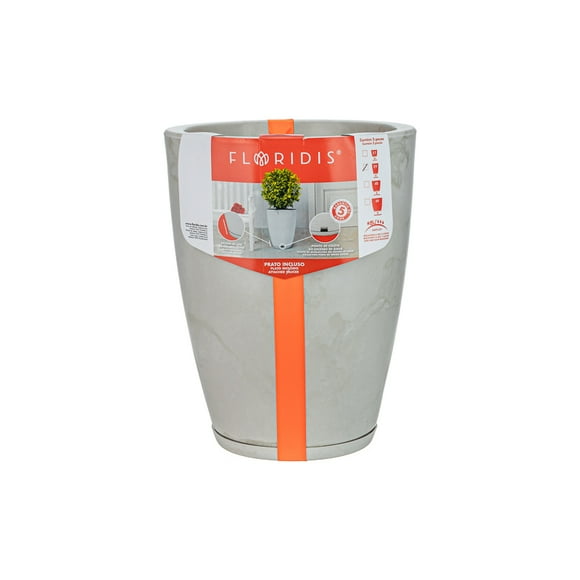 Macetero Gris Marmol Amsterdam 44cm Alto Con Plato