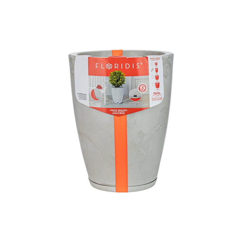 Floridis - Macetero Gris Marmol Amsterdam 44cm Alto Con Plato