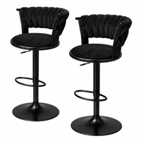 Moboi - Pack 2 Taburetes Queen Velvet Elegante Terciopelo Ajustable Full Negro