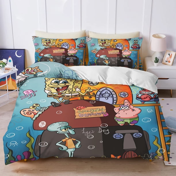 Spongebob Twin Bedding Set Cute Printed Cartoon Quilt Cover Duvet Cover Comforter Sets Queen