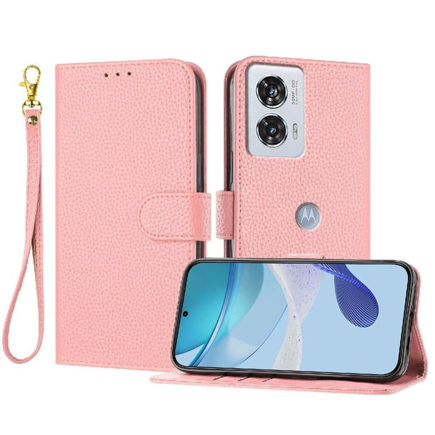 Funda Cartera para Motorola Moto Edge 50 Fusion Tarjetero Soporte Magnético y Correa Rosa