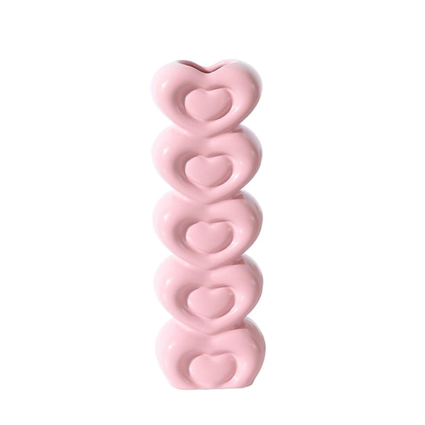 Florero De Cerámica En Forma De Corazón, Adorno De Mesa Para Dormitorio De Oficina, Multiusos, Rosa, 8,5x5,5x25,5 Cm