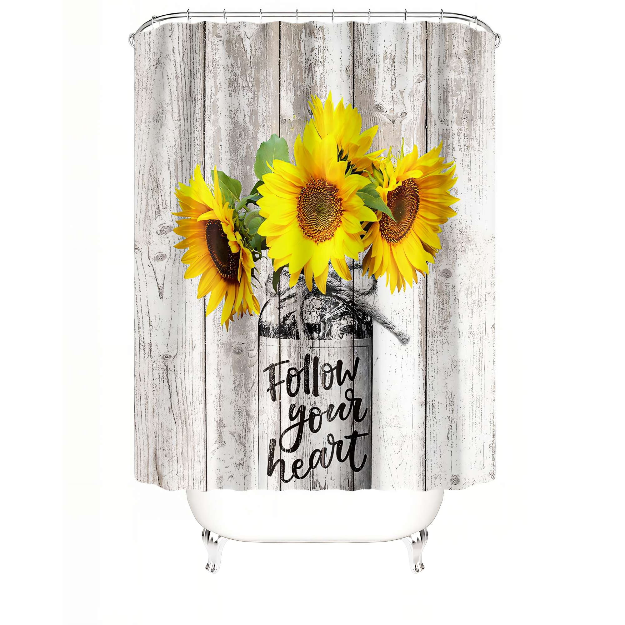 Genérico - Cortina De Baño De Tela Impermeable Mas Forro Con Diseño De Flores Amarilla