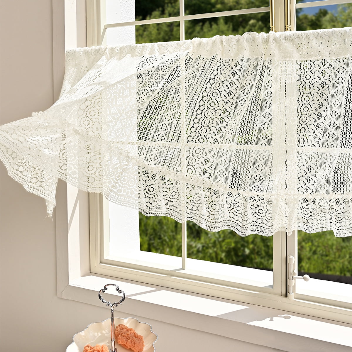 Xusx111 - Rústico Ganchillo Cortina Valance Para Cocina Baño Granja Encaje Cortina Niveles Para Decoración De Café Habitación Divisor Varilla Bolsillo Hueco Cortinas Cortas Para Armario Puerta 1 Panel