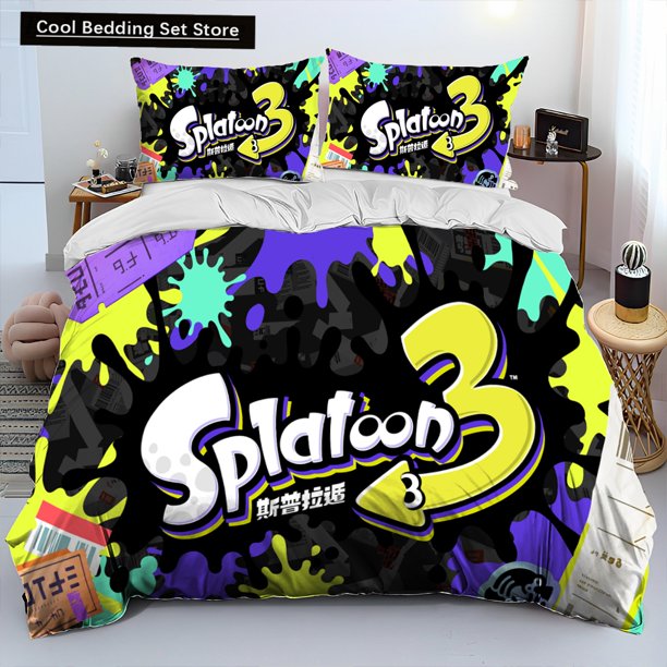 S-Splatoon Game Gamer Cartoon Comforter Bedding Set,Duvet Cover Bed Set Quilt Cover Pillowcase,King Size Bedding Set Kids Bed Sheets