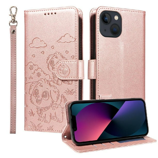 Funda Billetera FOXDOCK Compatible con iPhone 13 Mini , Diseño Perrito Tierno, Ranuras para Tarjetas y Soporte Plegable