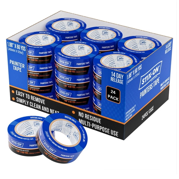 Cinta adhesiva para pintores STIX-ON, 48 mm de ancho, azul, 60 m de largo, 24 rollos