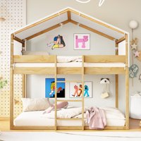 M&Ms - Twin Over Twin Wood Bunk Bed With Tent, Natural(Old Sku Lt000708Aam)