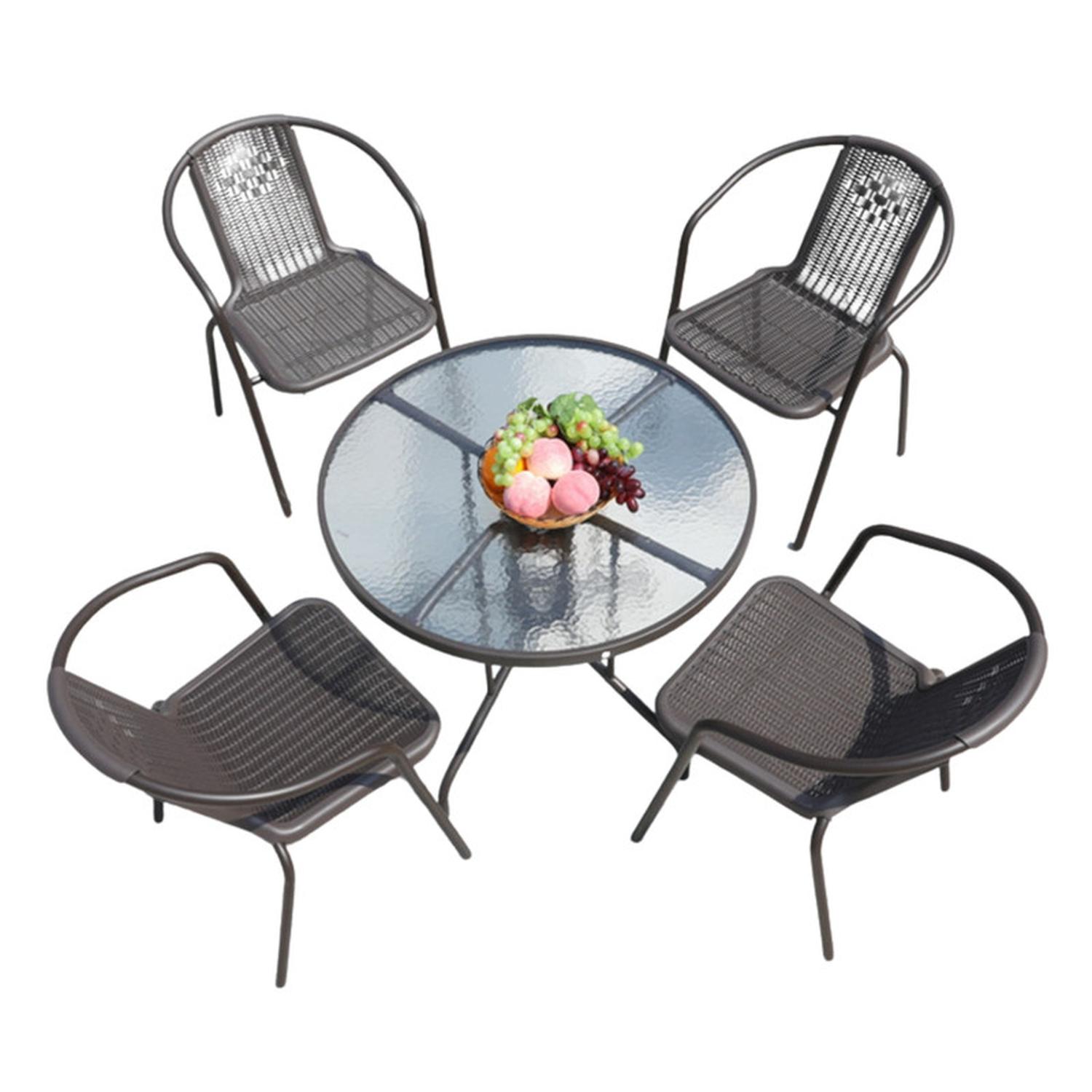 Auckland Outdoor - Juego De Terraza De Balcón Comedor Mesa Redonda Emma 4 Sillas