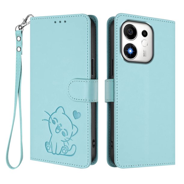 Honor 600 Smart Funda Billetera con Estampado de Gato, Verde Claro