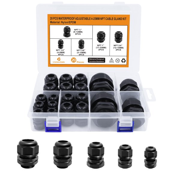 Prensaestopas LISTENJIALE, 20 piezas, impermeables, de nailon, 4-25 mm