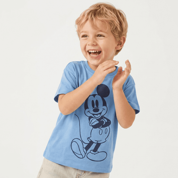 Polera Manga Corta Niño Mickey Disney Pose Celeste