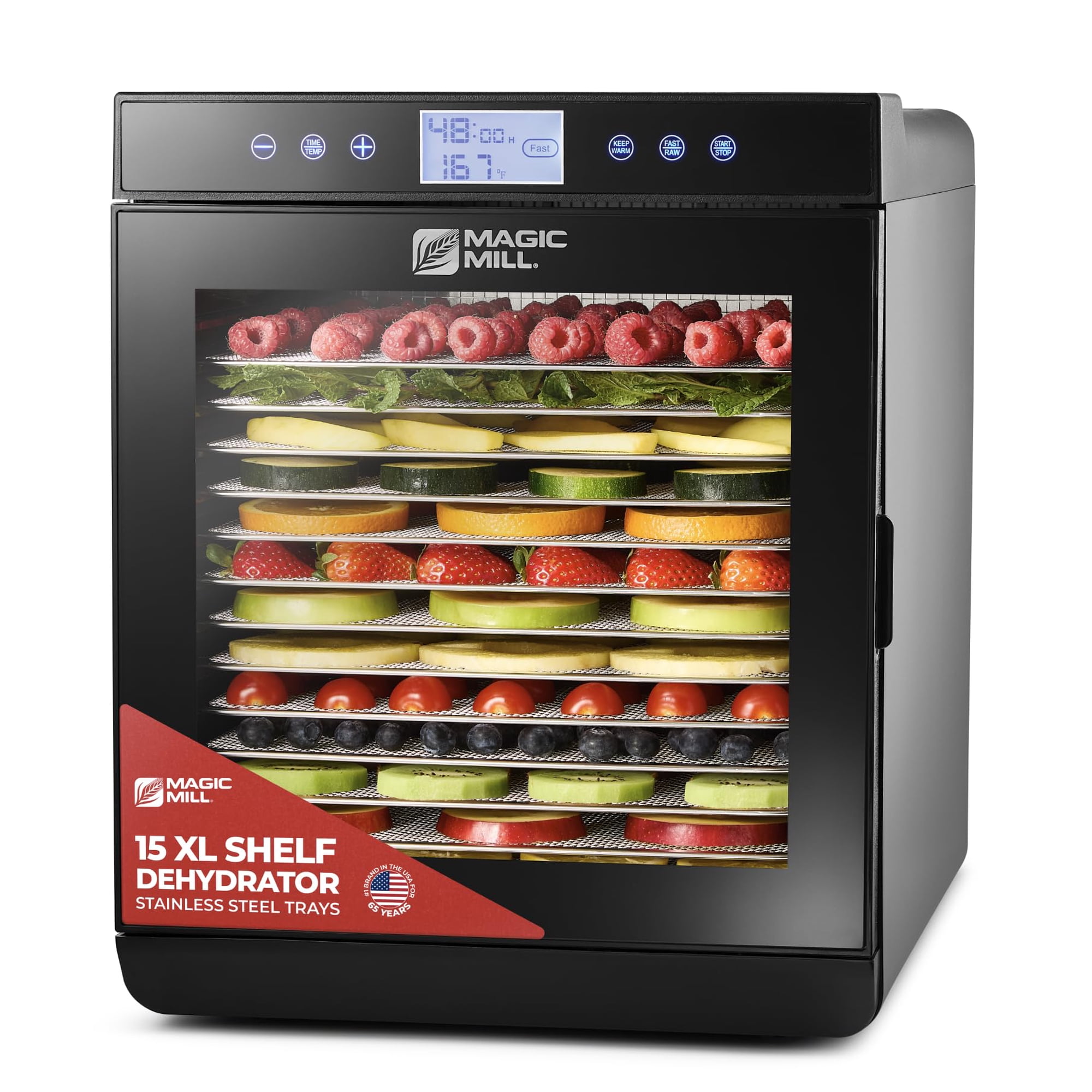 Deshidratador De Alimentos Magic Mill Premium, 15 Bandejas, 800 W, 48 H, Temporizador