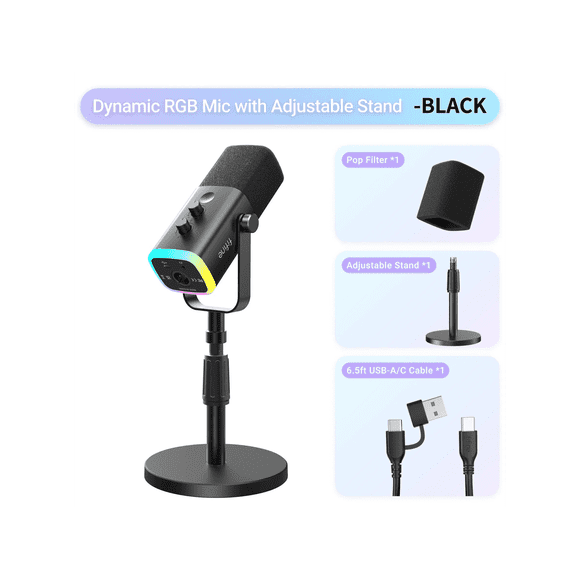 FIFINE AM8S micrófono dinámico USB/XLR RGB con soporte ajustable, negro